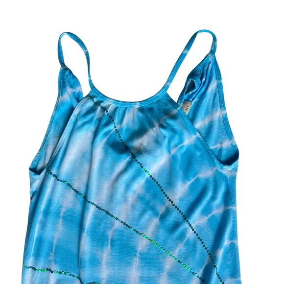 Tie Dye Summer Dress Womens S Teal White Sequins Tie Back Boho Colorful Festival - Picture 10 of 14